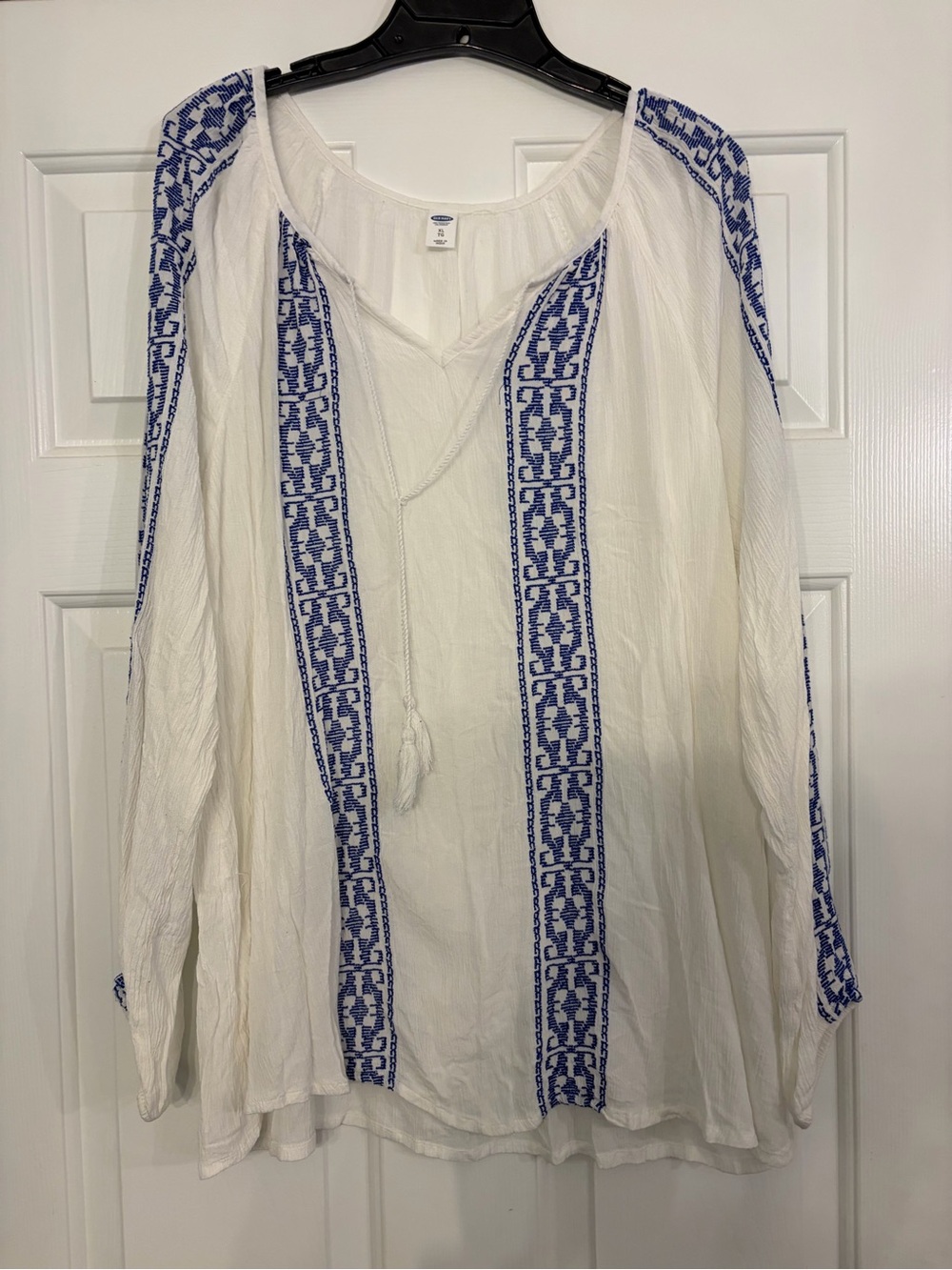 Old Navy White Tunic with Blue Embroidered Trim